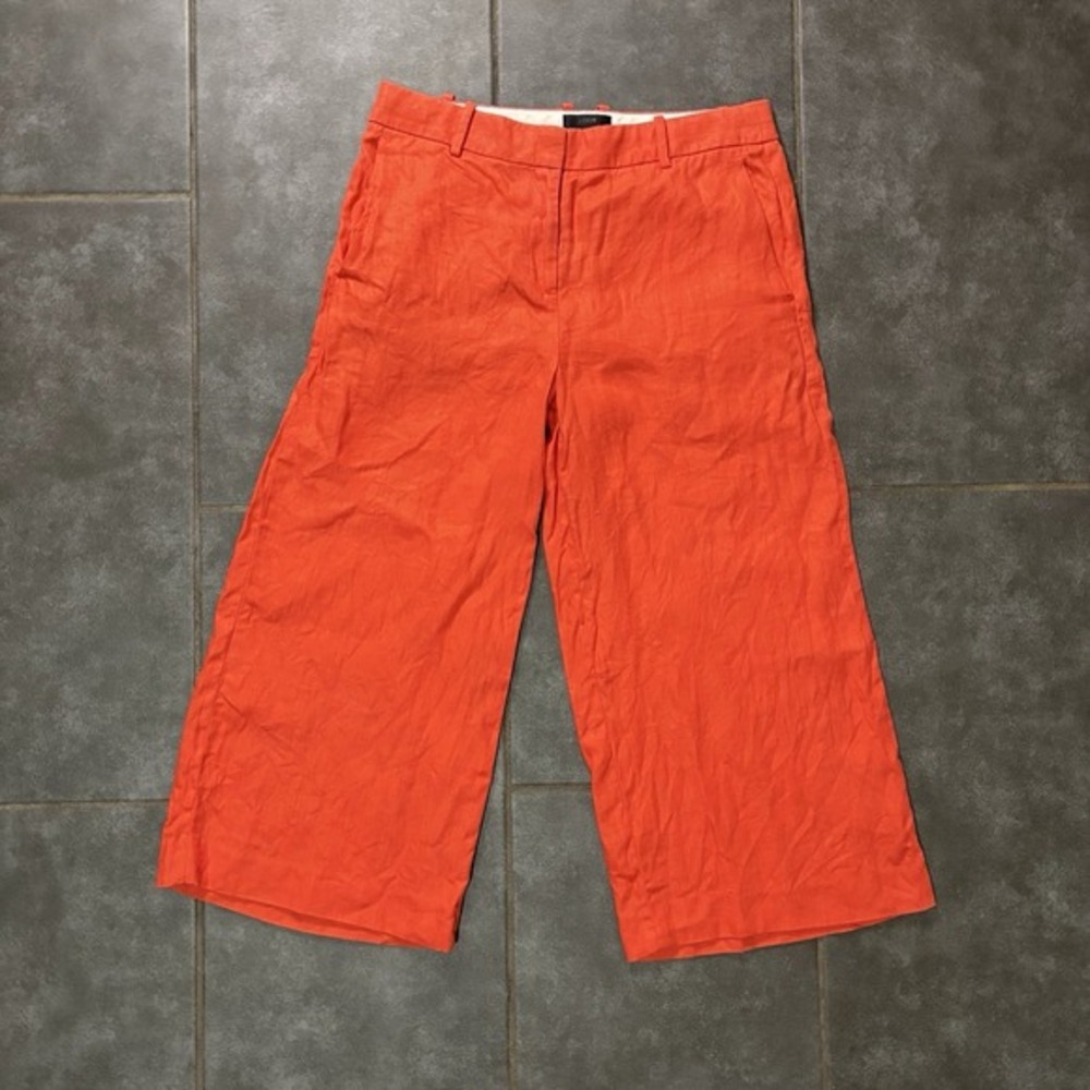 J.Crew Peyton Pant Stretch Linen Orange Women's C 6ropped Wide Leg Coastal Beach